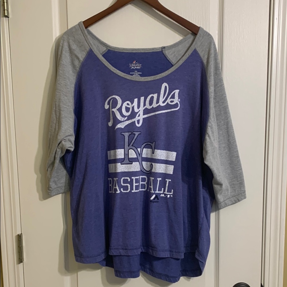 Majestic Gray and Blue Kansas City Royals 3/4 Sleeve Tee